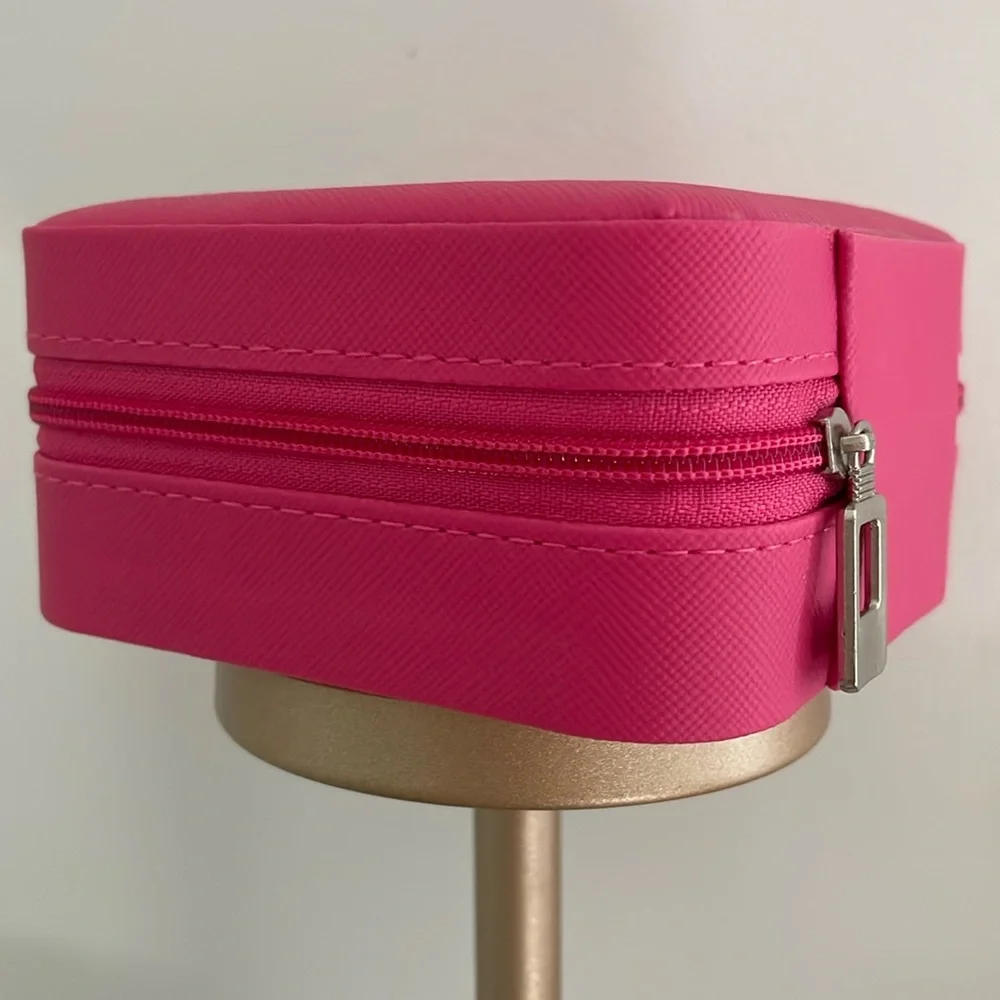 NWT hot pink travel jewelry box storage case rings, earrings, necklaces vegan